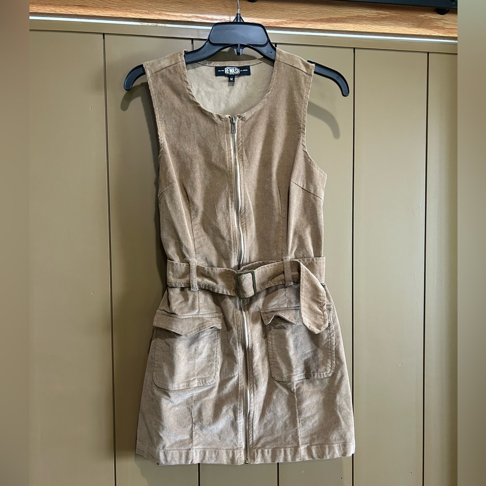 Rewash Tan Zip-Up Sleeveless Dress